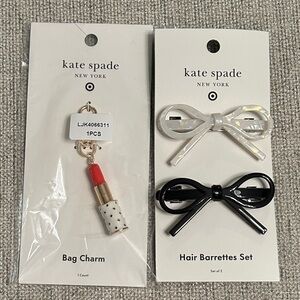 Set of Kate Spade x Target Bow Barrettes + Lipstick Bag Charm Keychain, NWT